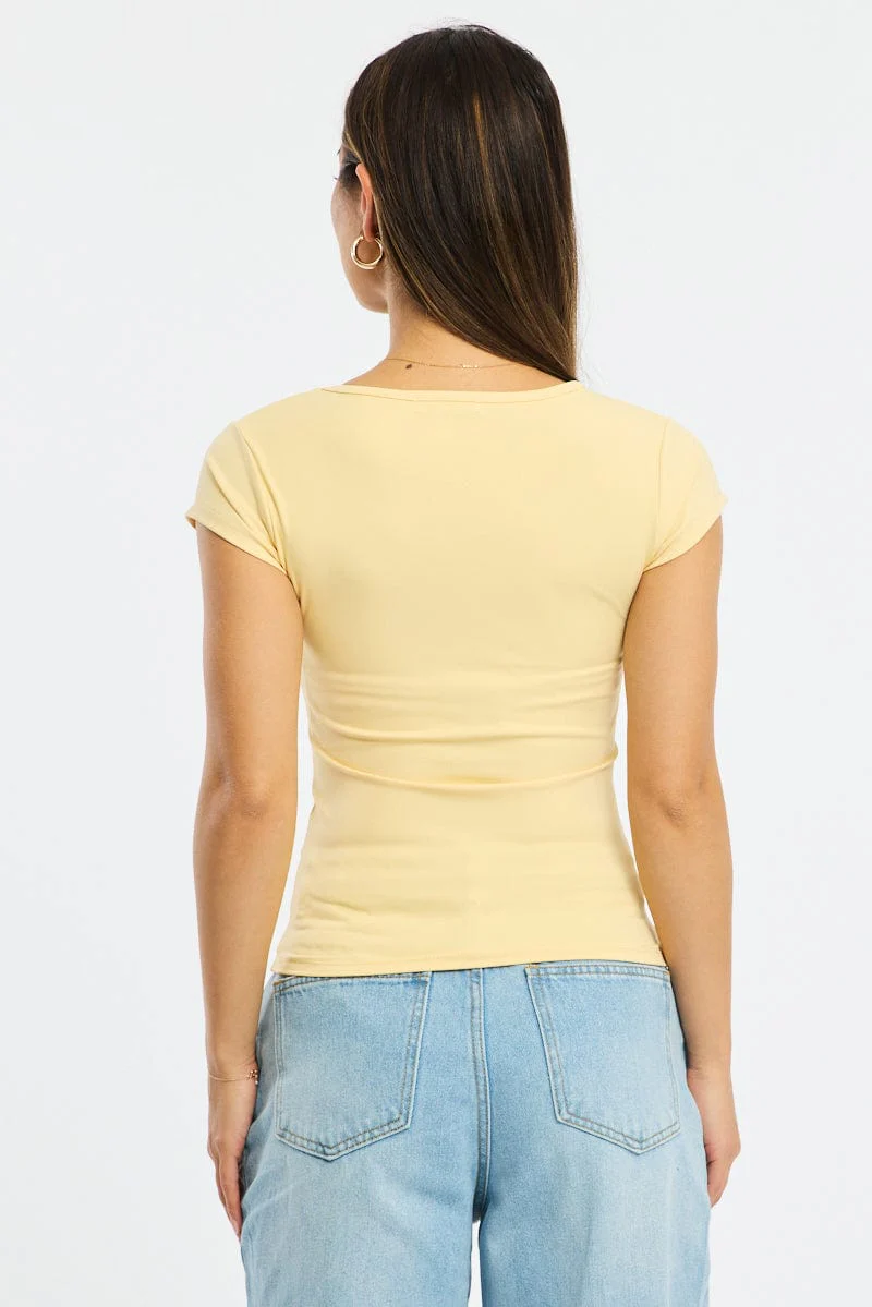 Yellow T-shirt Cap Sleeve Sweetheart Neckline - Image 4
