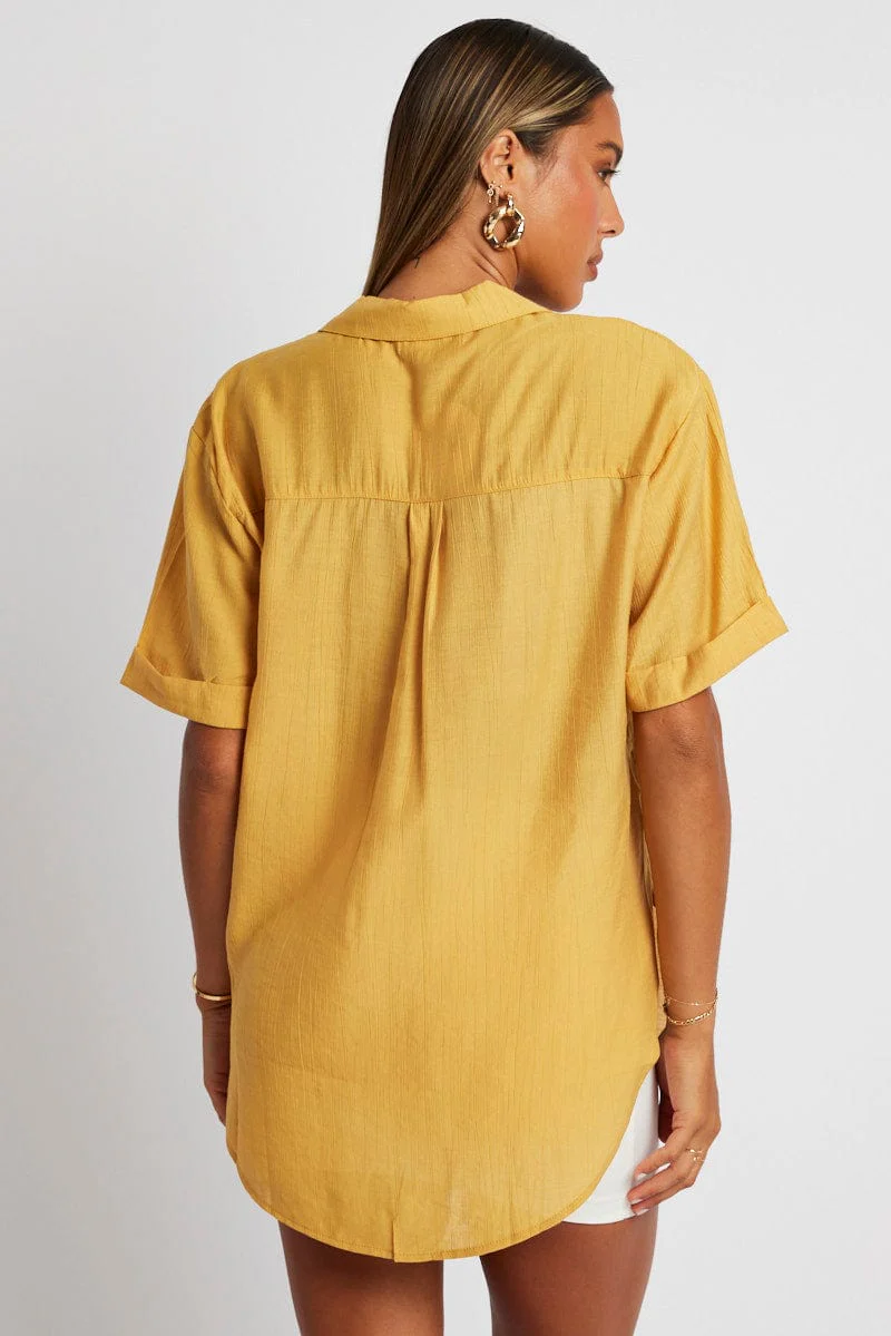 Yellow Textured Shirt Short Sleeve - Image 5