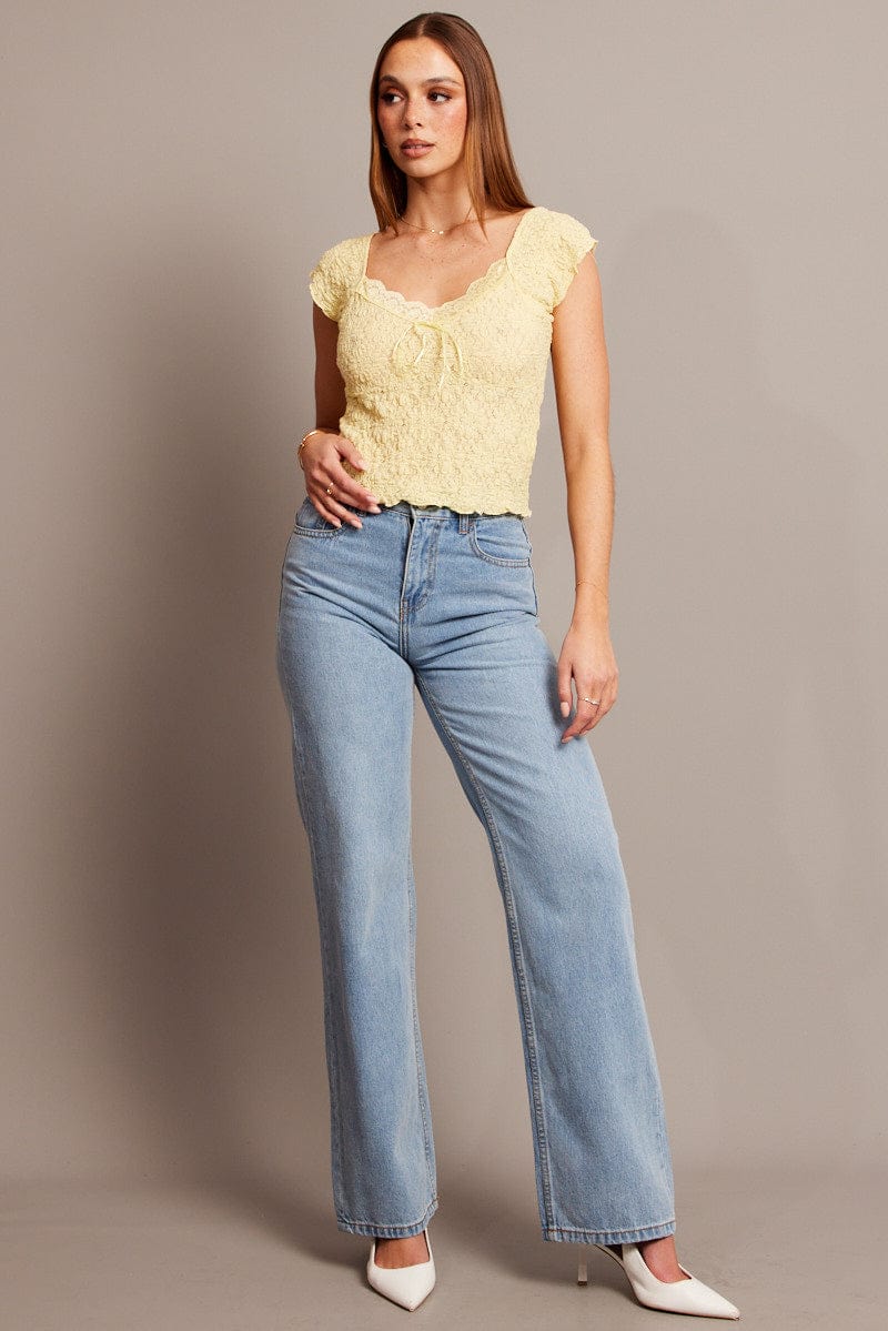 Yellow Textured Top Short Sleeve - Image 2