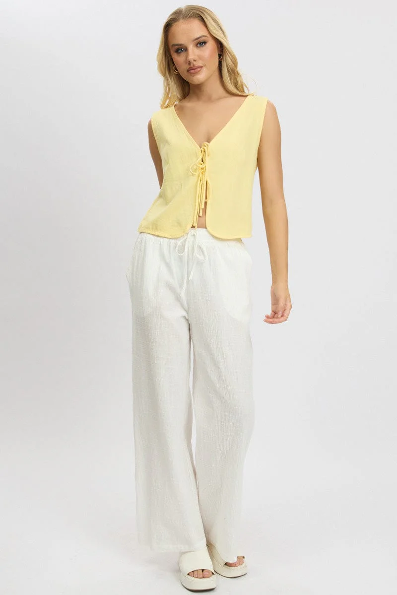 Yellow Tie Up Top Linen - Image 2
