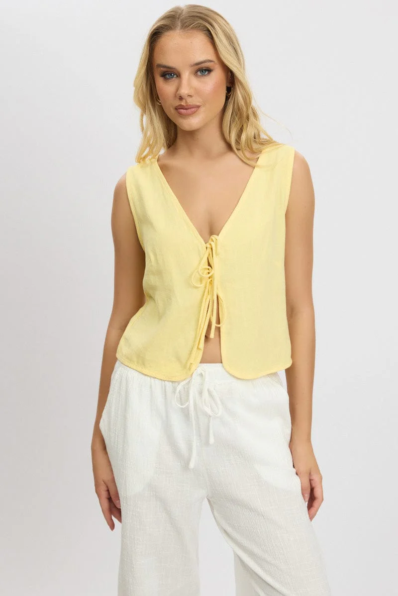 Yellow Tie Up Top Linen - Image 3