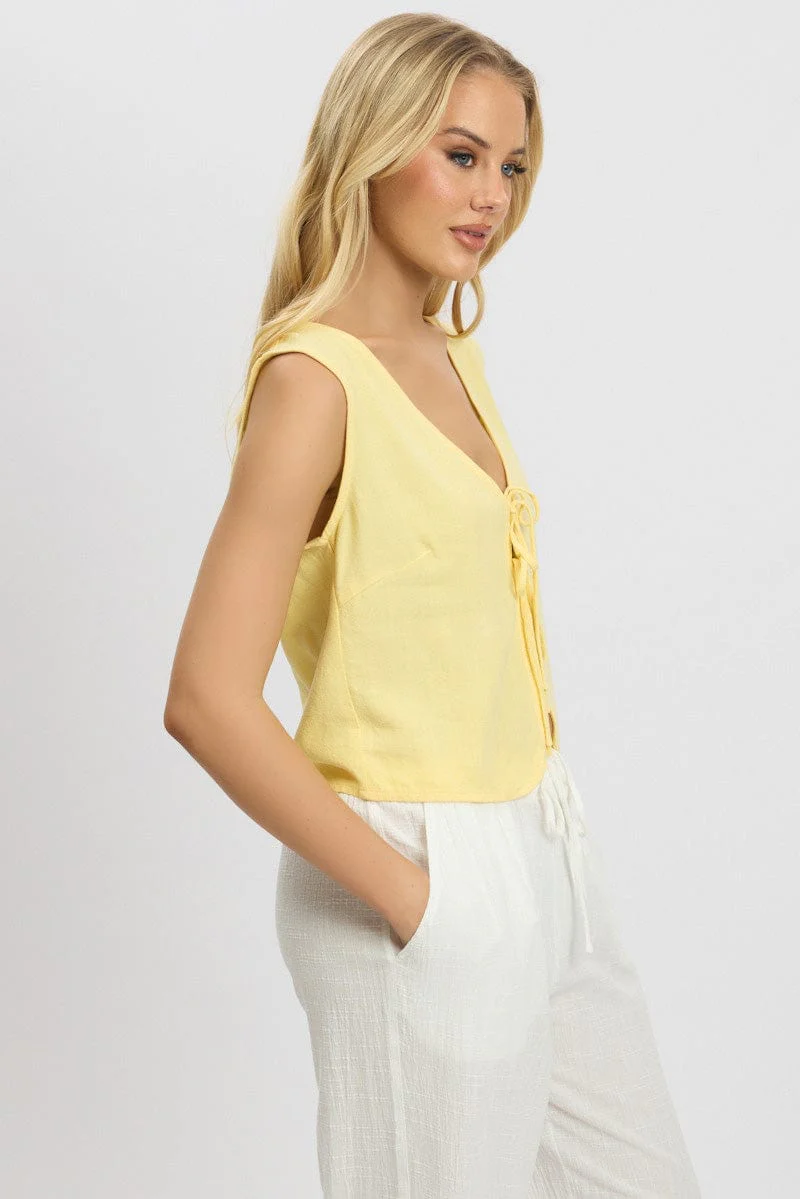 Yellow Tie Up Top Linen - Image 4