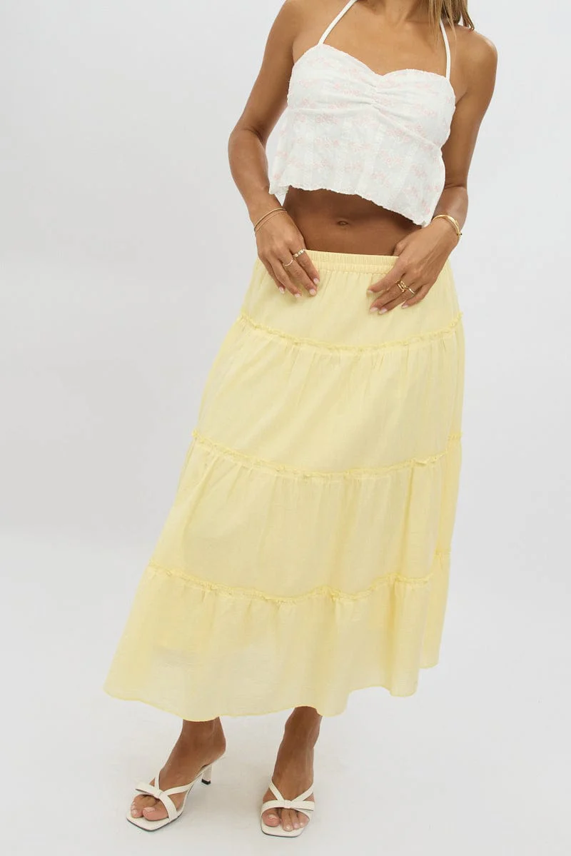 Yellow Tiered Midi Skirt - Image 2